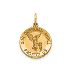 Round Guardian Angel Medal in 14K Yellow Gold, 16.25mm - Sophia Jewelers