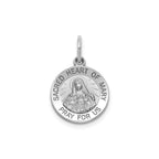 Round Heart of Mary Medal in Sterling Silver, 13.25mm Satin - Sophia Jewelers