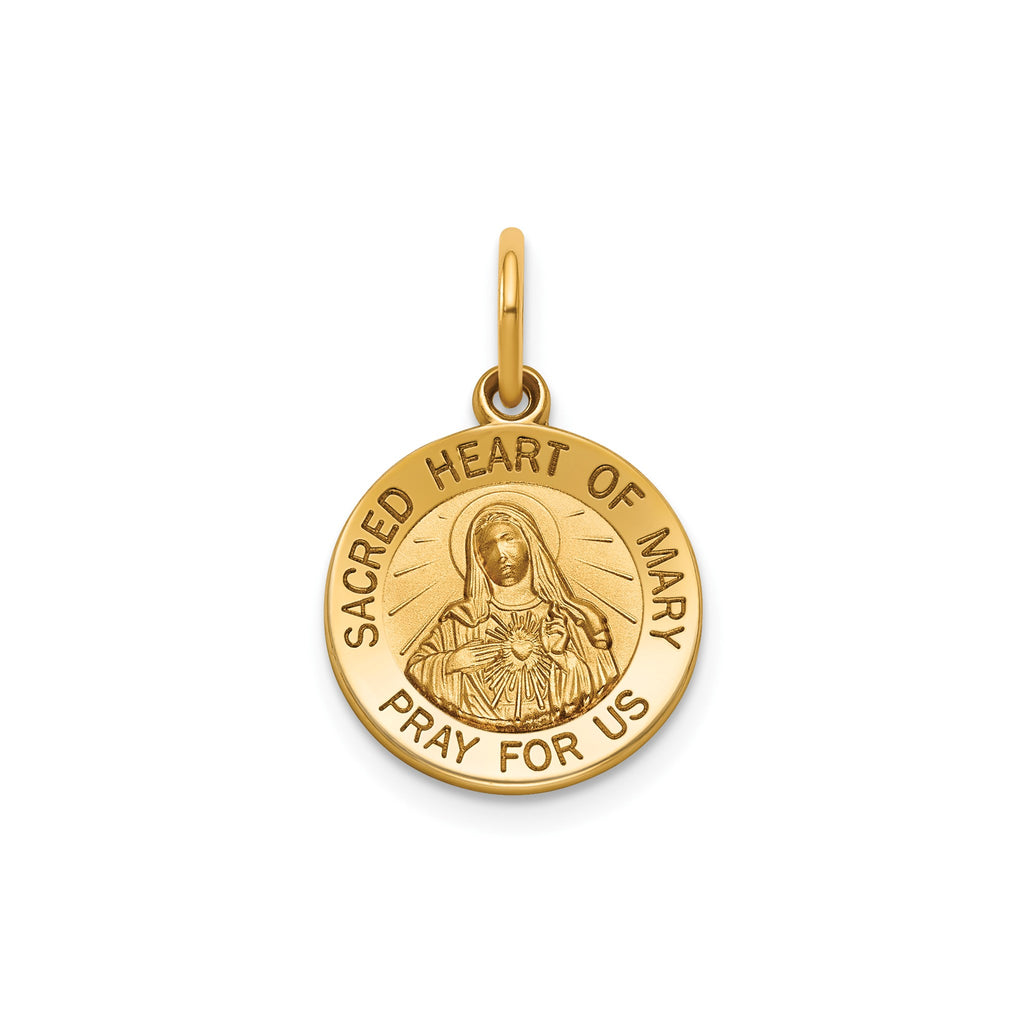 Round Heart of Mary Medal in 14K Yellow Gold, 13.25mm - Sophia Jewelers