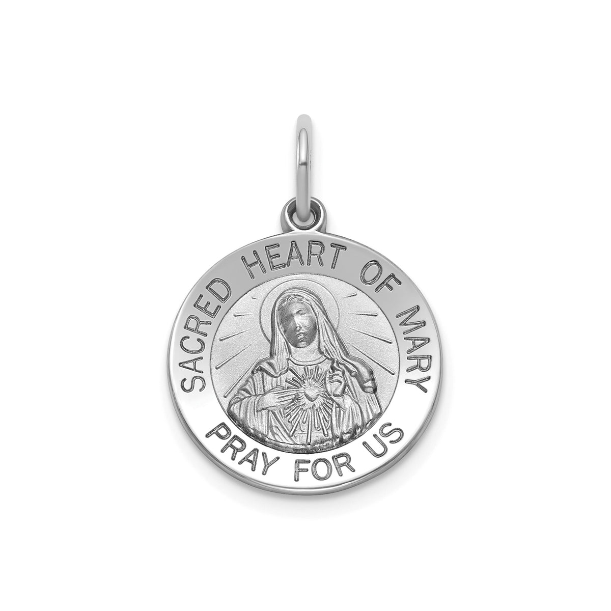 Round Heart of Mary Medal in Sterling Silver, 16.25mm Satin - Sophia Jewelers