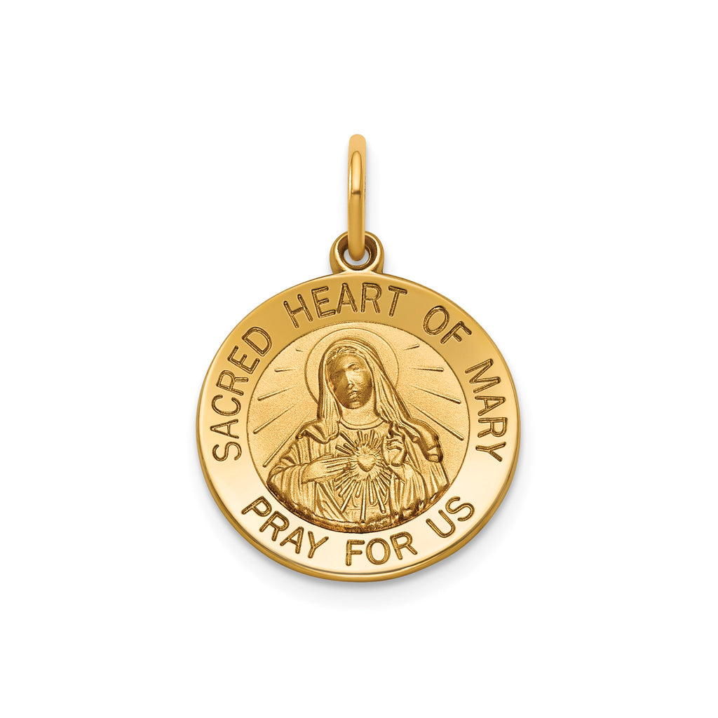Round Heart of Mary Medal in 14K Yellow Gold, 16.25mm - Sophia Jewelers