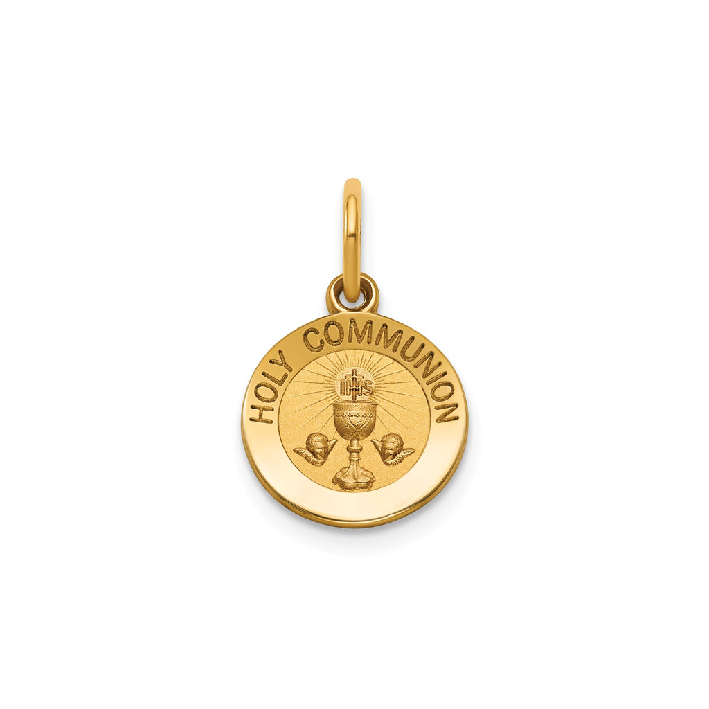 Round Holy Communion Medal in 14K Yellow Gold, 11.5mm - Sophia Jewelers