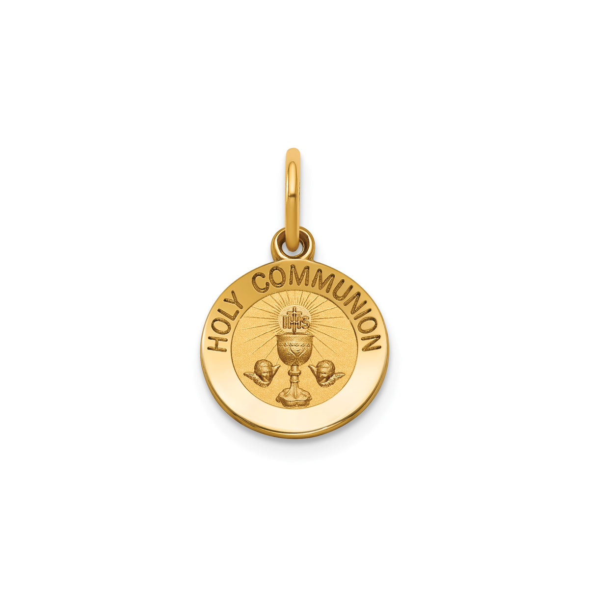 Round Holy Communion Medal in 14K Yellow Gold, 11.5mm - Sophia Jewelers