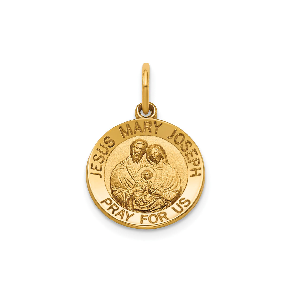 Round Jesus Mary Joseph Medal in 14K Yellow Gold, 14.5mm - Sophia Jewelers