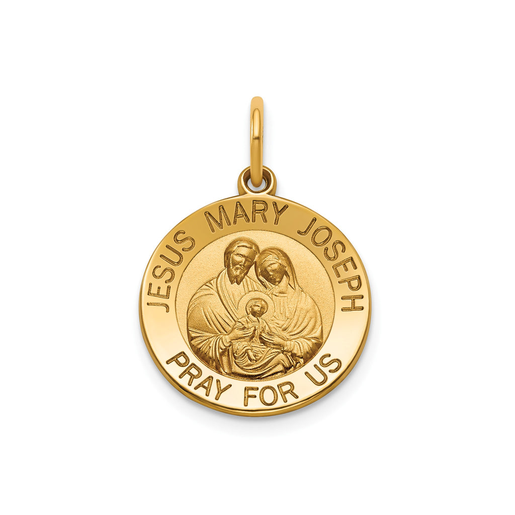 Round Jesus Mary Joseph Medal in 14K Yellow Gold, 16.25mm - Sophia Jewelers