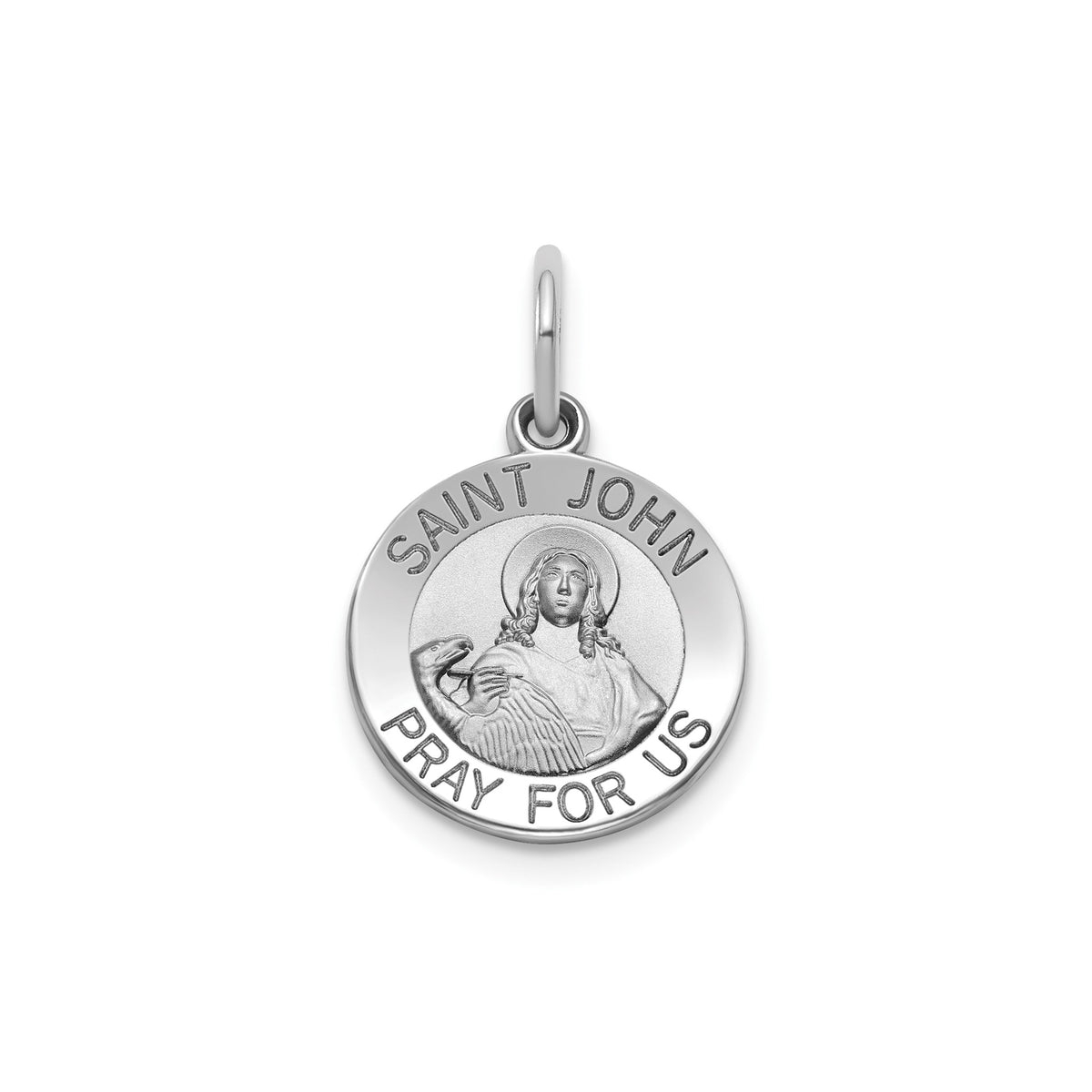 Round St. John Medal in Sterling Silver, 13.25mm Satin - Sophia Jewelers Main image