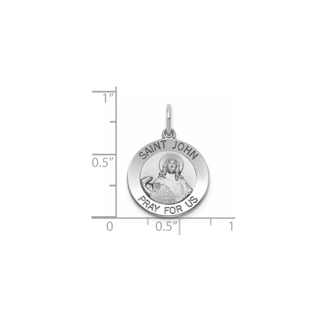 Round St. John Medal in Sterling Silver, 16.25mm Satin - Sophia Jewelers