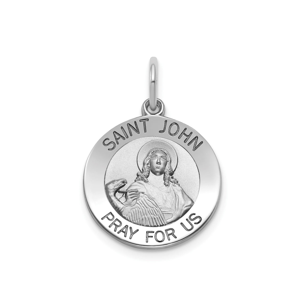 Round St. John Medal in Sterling Silver, 16.25mm Satin - Sophia Jewelers