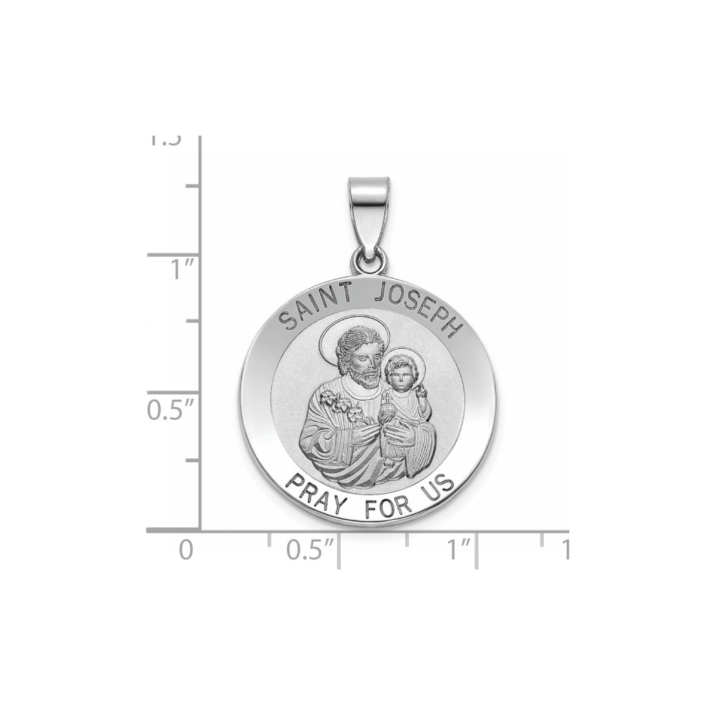 Round St. Joseph Medal in Sterling Silver, 23.5mm Satin - Sophia Jewelers