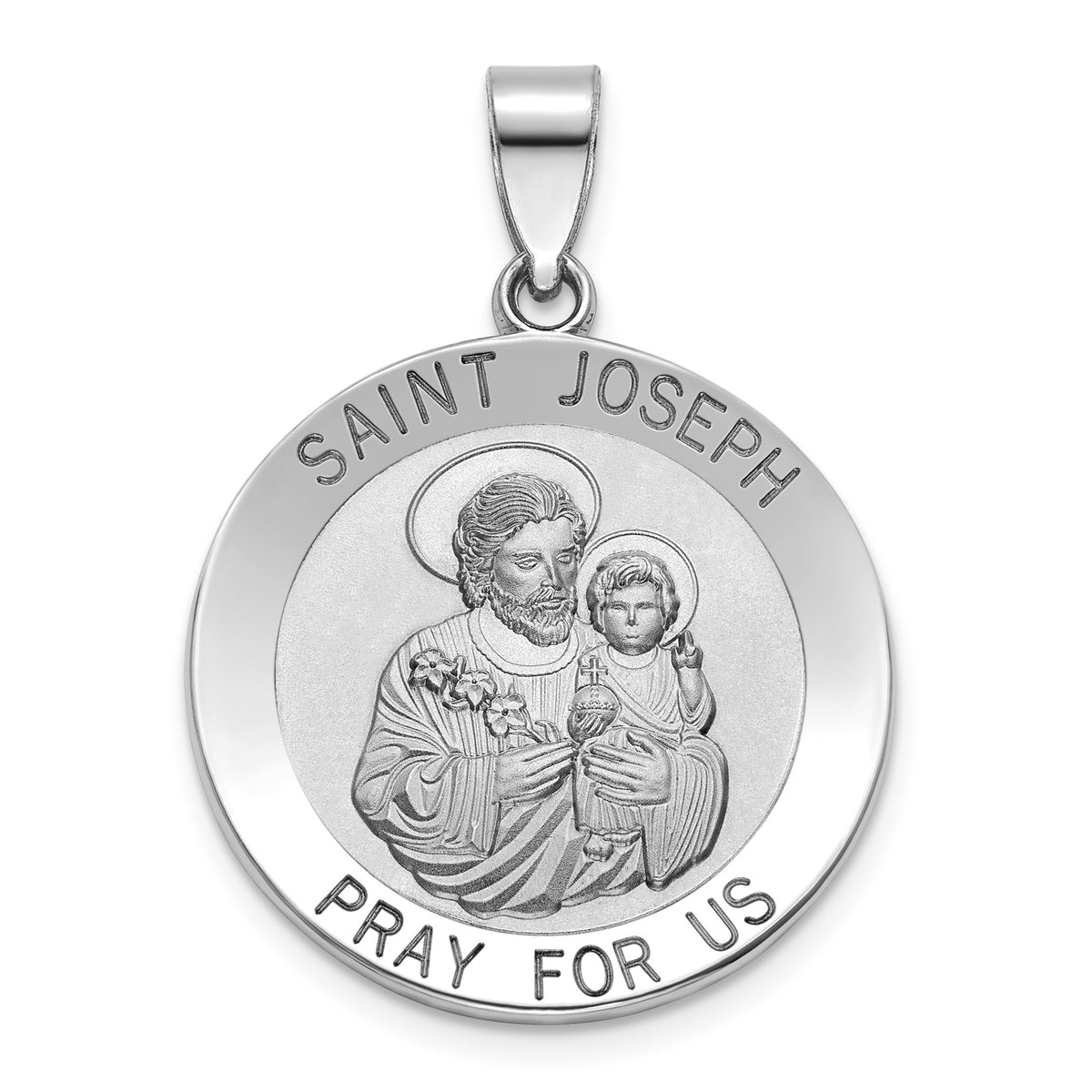 Round St. Joseph Medal in Sterling Silver, 23.5mm Satin - Sophia Jewelers Main image