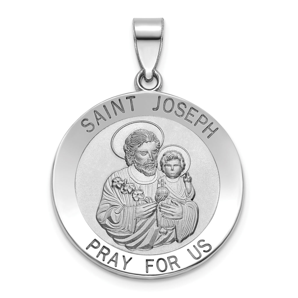 Round St. Joseph Medal in Sterling Silver, 23.5mm Satin - Sophia Jewelers