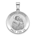 Round St. Joseph Medal in Sterling Silver, 23.5mm Satin - Sophia Jewelers