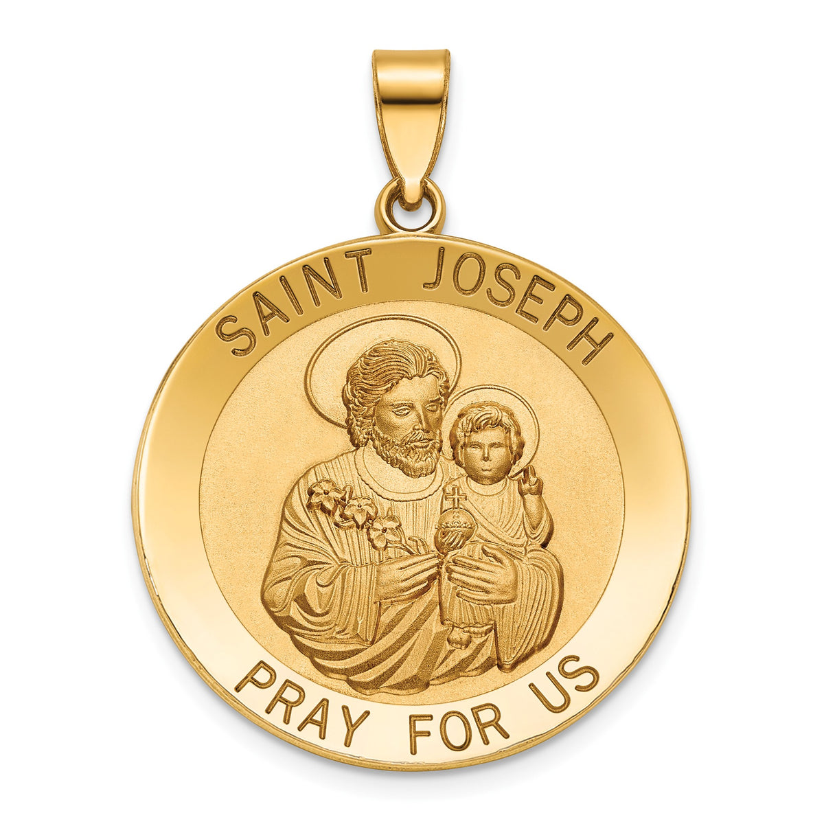 Round St. Joseph Medal in 14K Yellow Gold, 27mm - Sophia Jewelers