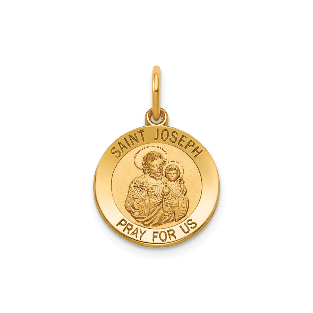 Round St. Joseph Medal in 14K Yellow Gold, 14.5mm - Sophia Jewelers