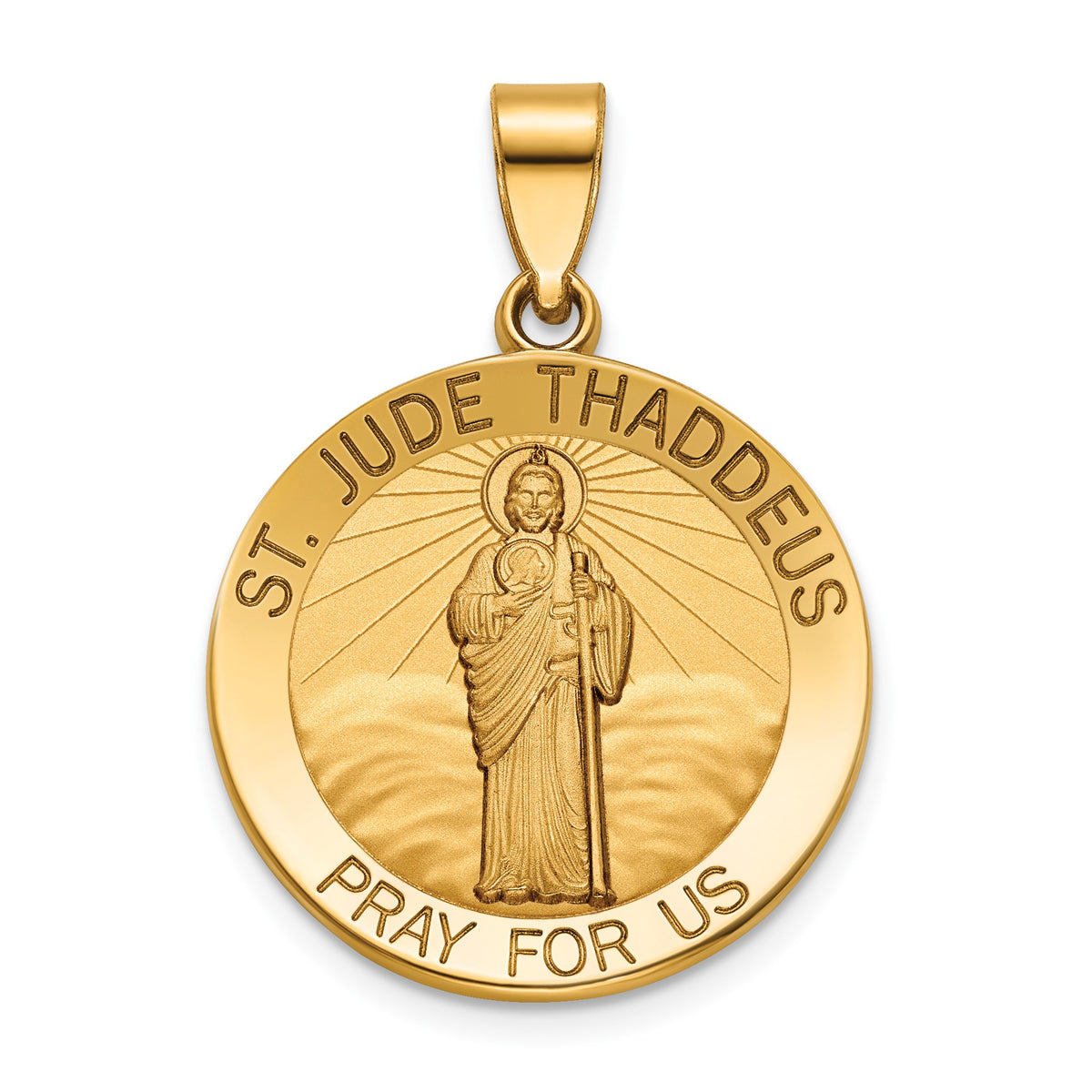 Round St. Jude Thaddeus Medal in 14K Yellow Gold, 22mm - Sophia Jewelers