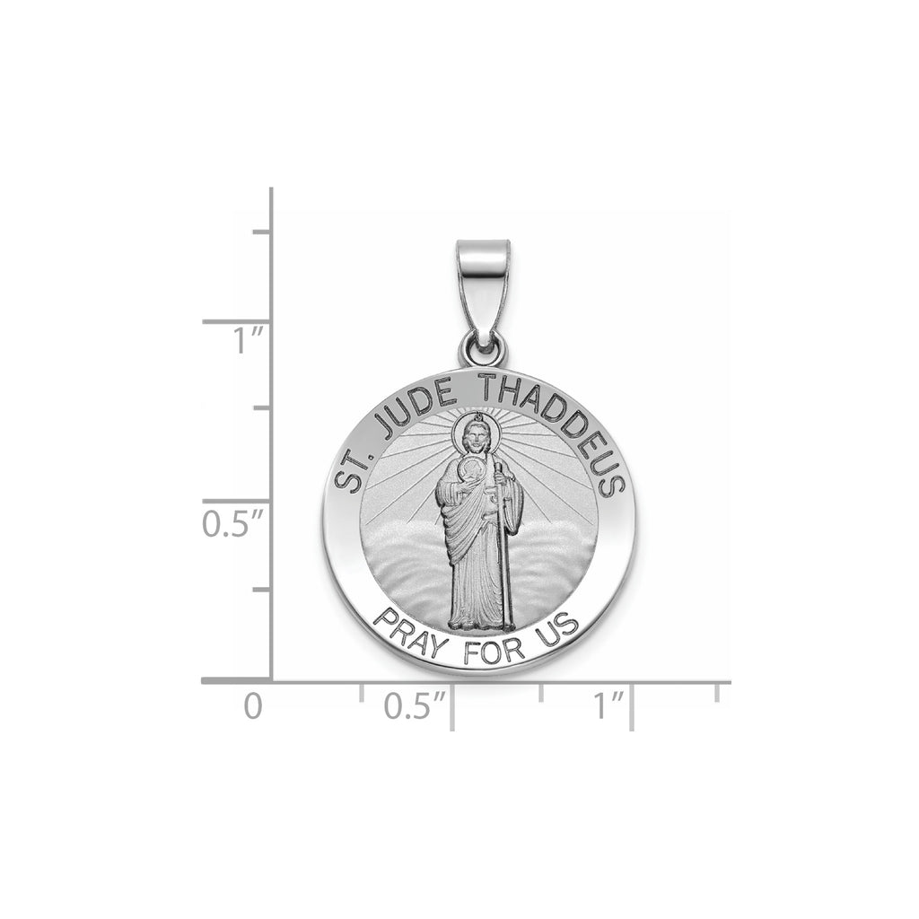 Round St. Jude Thaddeus Medal in Sterling Silver, 22mm Satin - Sophia Jewelers