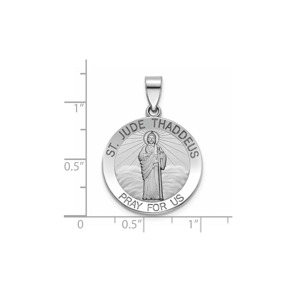 Round St. Jude Thaddeus Medal in Sterling Silver, 22mm Satin - Sophia Jewelers