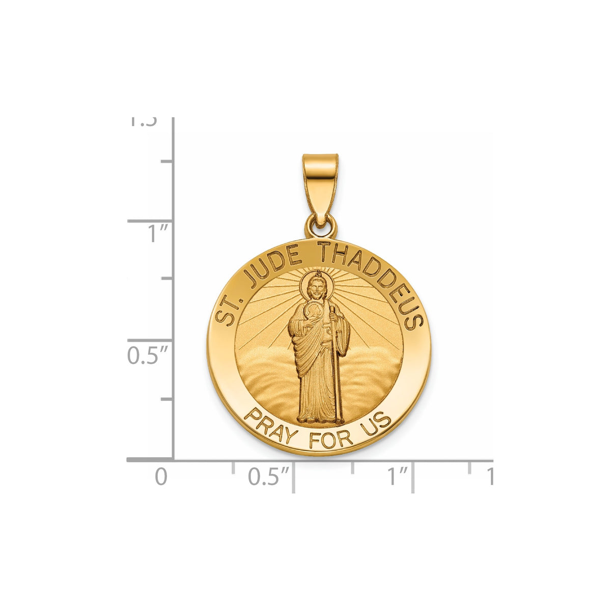 Round St. Jude Thaddeus Medal in 14K Yellow Gold, 23.5mm - Sophia Jewelers