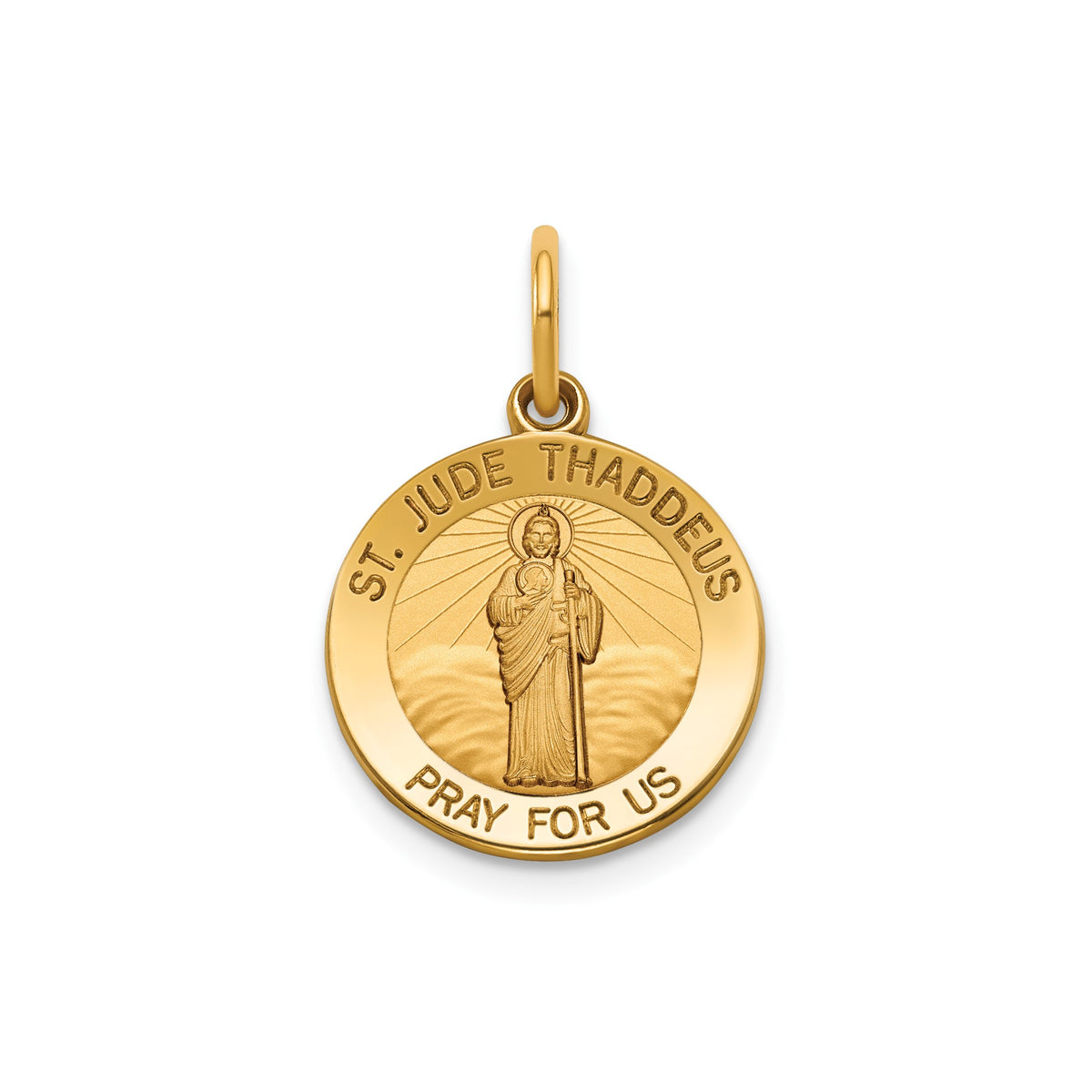 Round St. Jude Thaddeus Medal in 14K Yellow Gold, 14.5mm - Sophia Jewelers