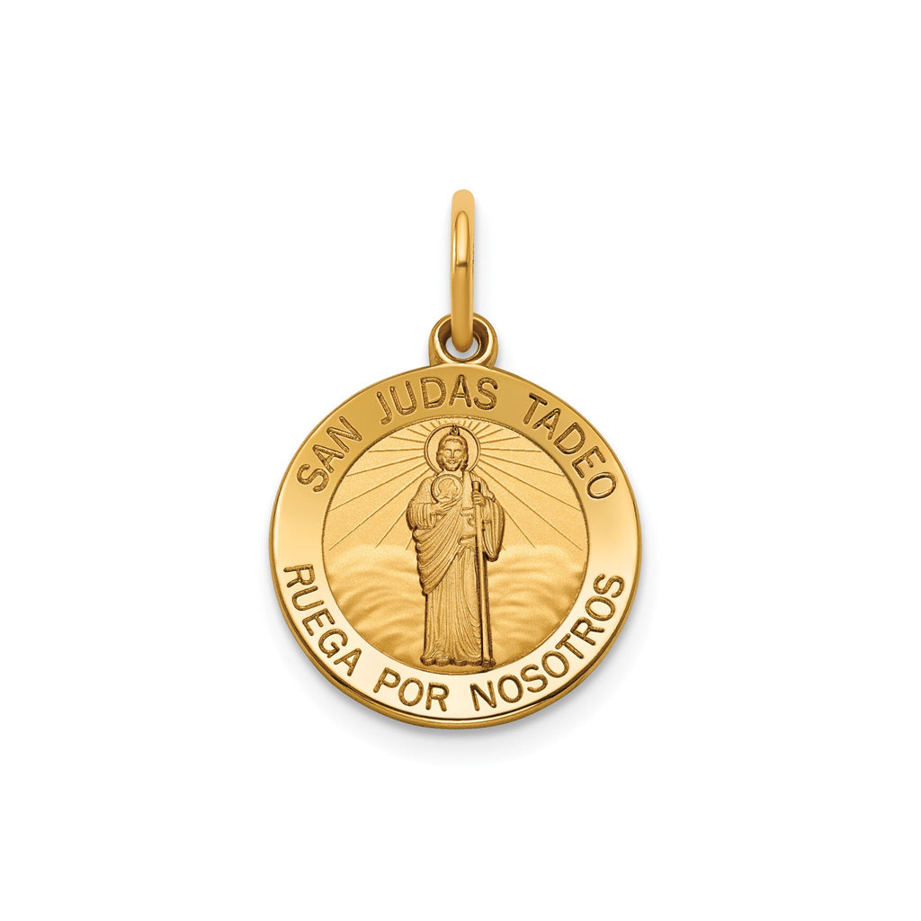 Round St. Jude Thaddeus-Spanish Medal in 14K Yellow Gold, 14.5mm - Sophia Jewelers