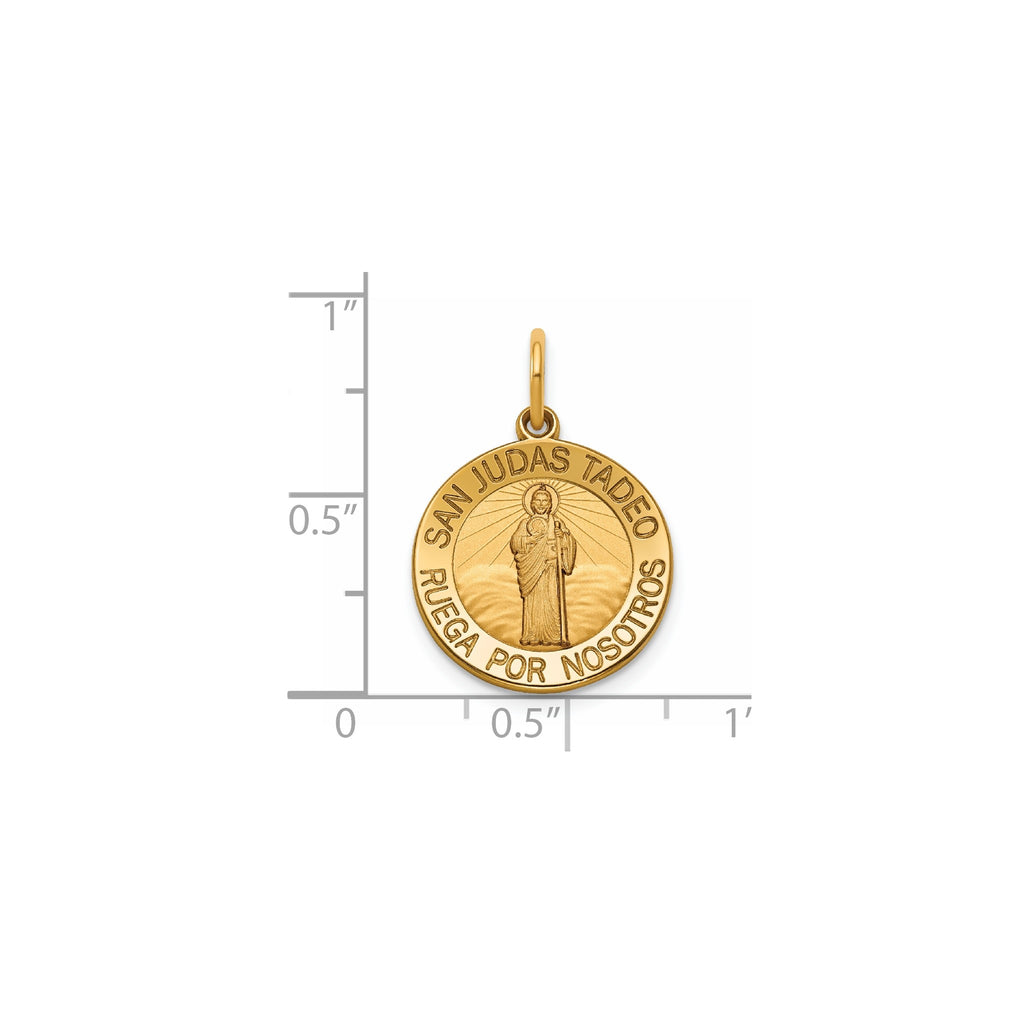 Round St. Jude Thaddeus-Spanish Medal in 14K Yellow Gold, 16.25mm - Sophia Jewelers