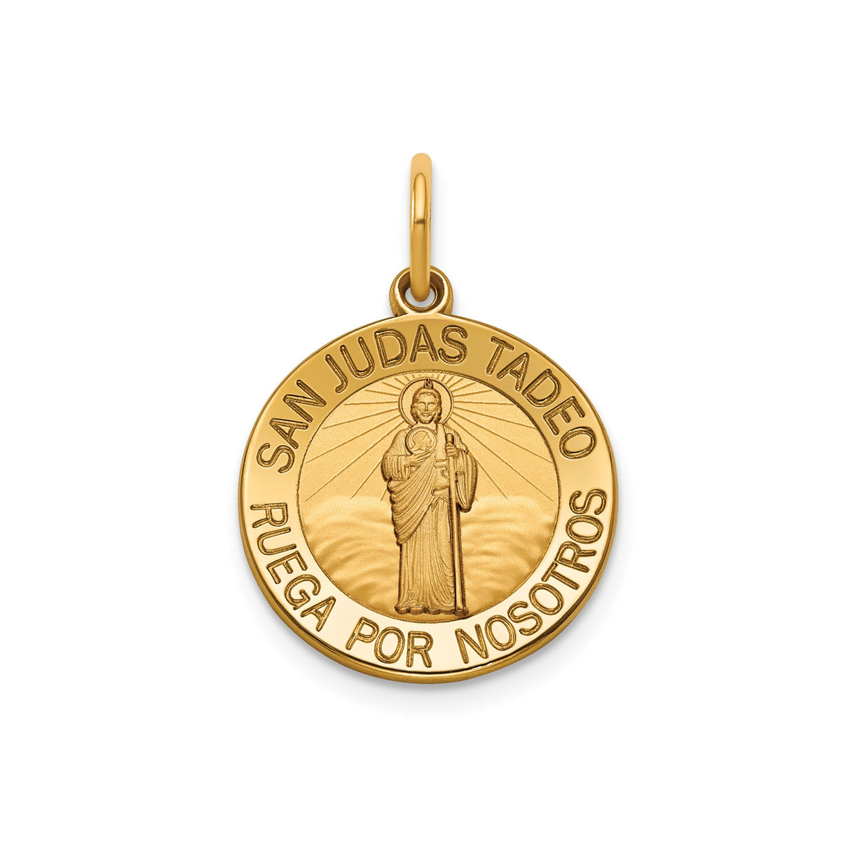 Round St. Jude Thaddeus-Spanish Medal in 14K Yellow Gold, 16.25mm - Sophia Jewelers