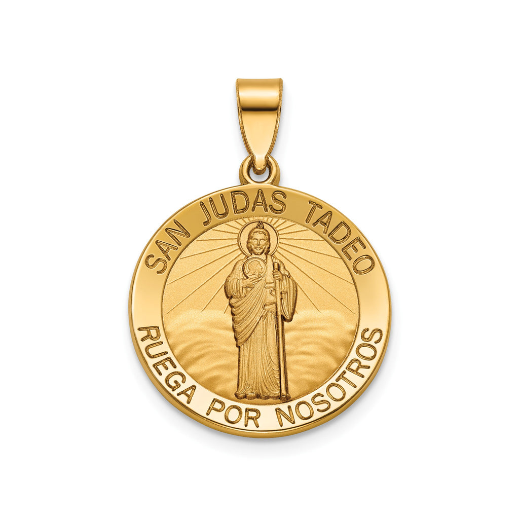 Round St. Jude Thaddeus-Spanish Medal in 14K Yellow Gold, 18.25mm - Sophia Jewelers