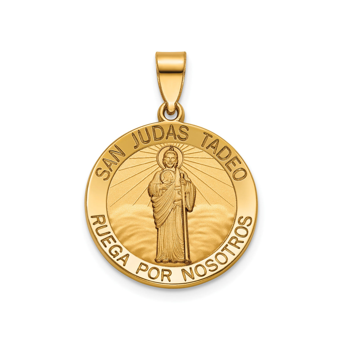 Round St. Jude Thaddeus-Spanish Medal in 14K Yellow Gold, 18.25mm - Sophia Jewelers