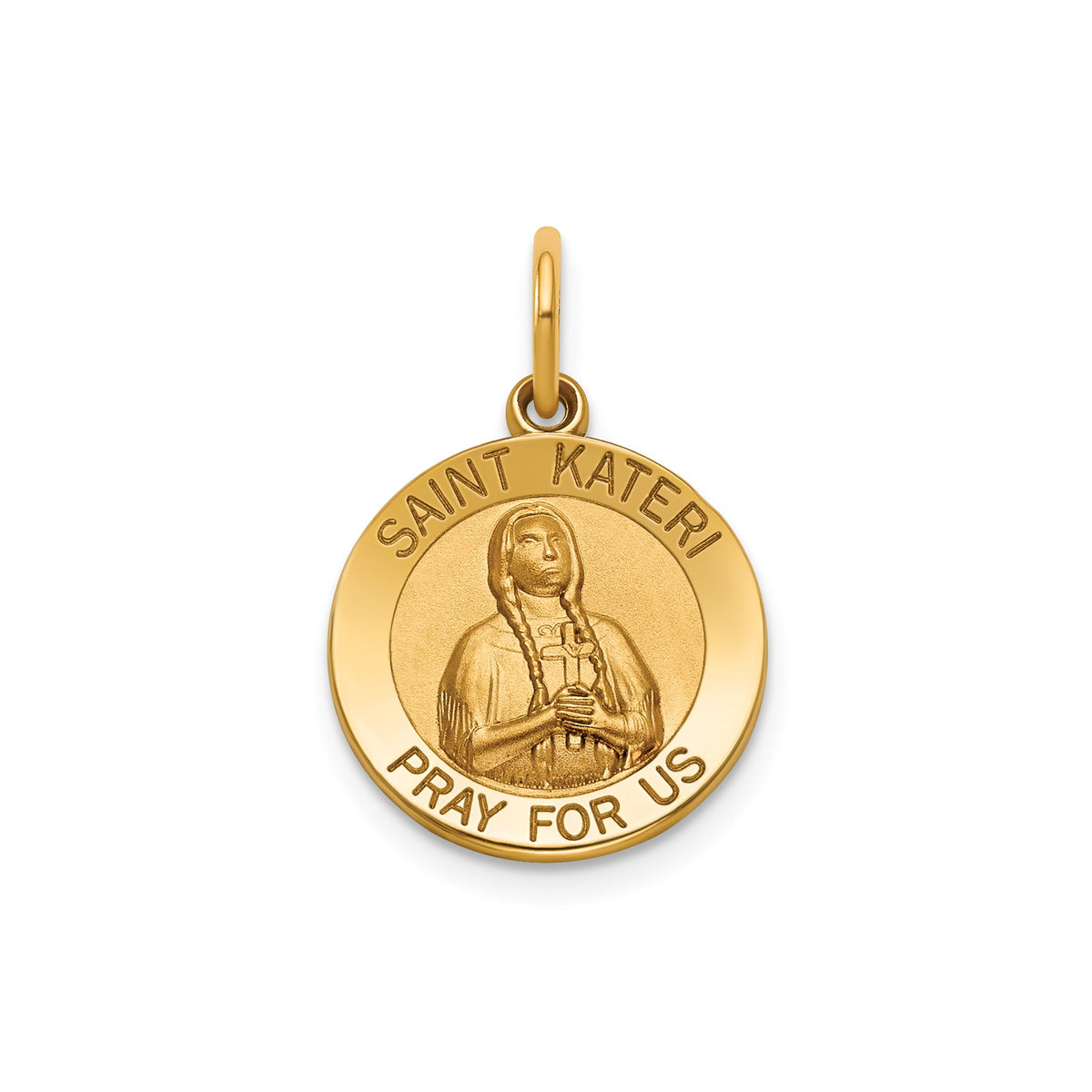 Round St. Kateri Medal in 14K Yellow Gold - Sophia Jewelers Main image