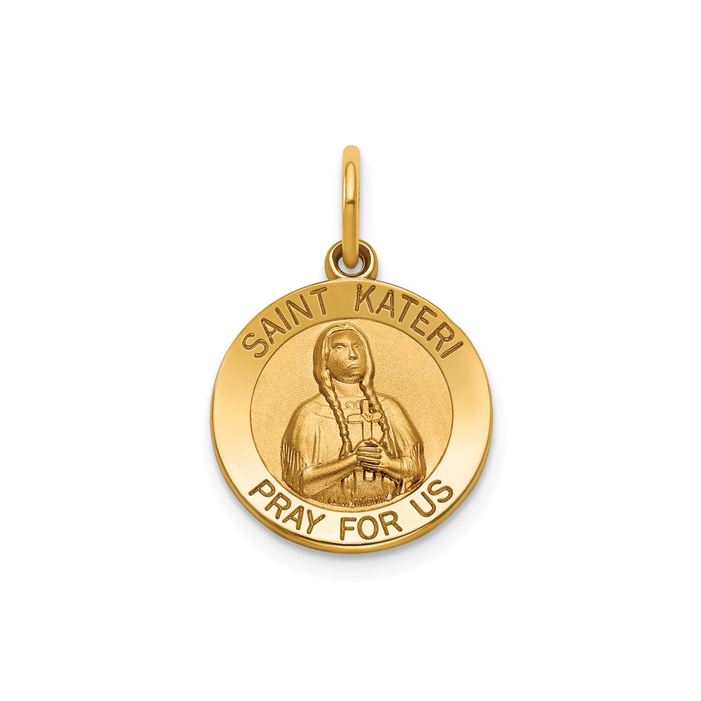 Round St. Kateri Medal in 14K Yellow Gold - Sophia Jewelers