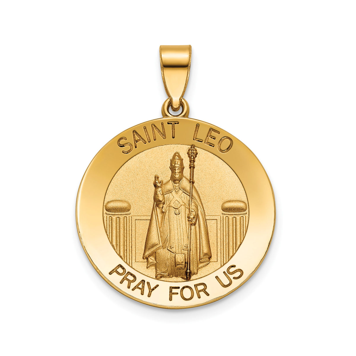 Round St. Leo Medal in 14K Yellow Gold, 20.25mm - Sophia Jewelers