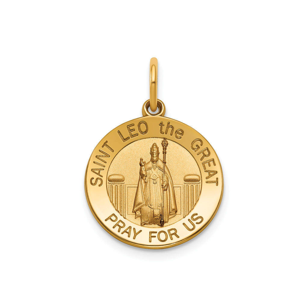 Round St. Leo Medal in 14K Yellow Gold, 16.25mm - Sophia Jewelers