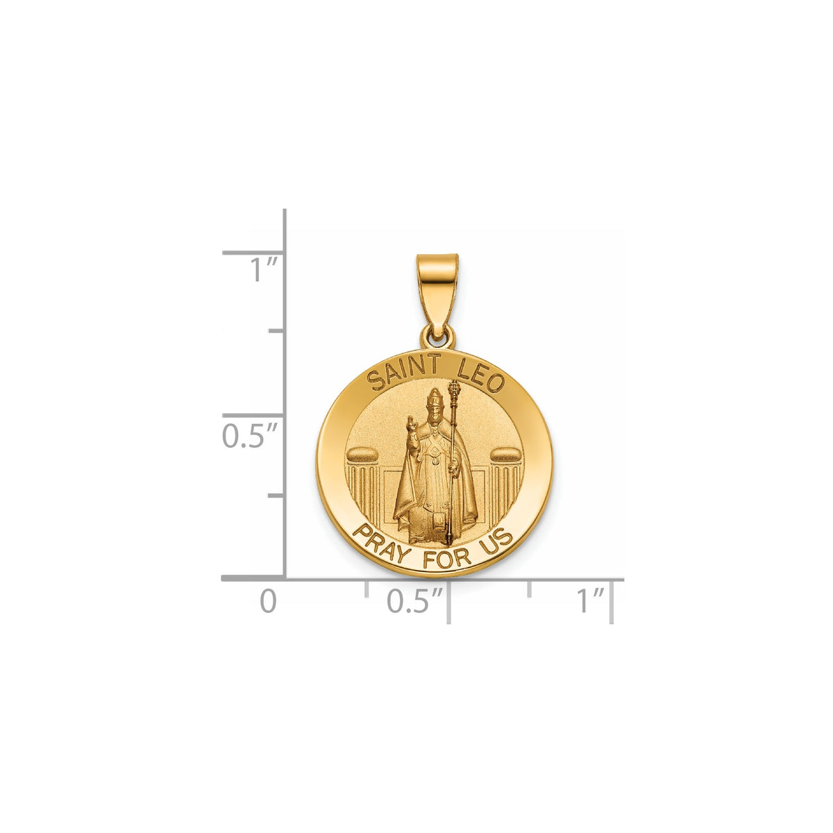 Round St. Leo Medal in 14K Yellow Gold, 18.25mm - Sophia Jewelers