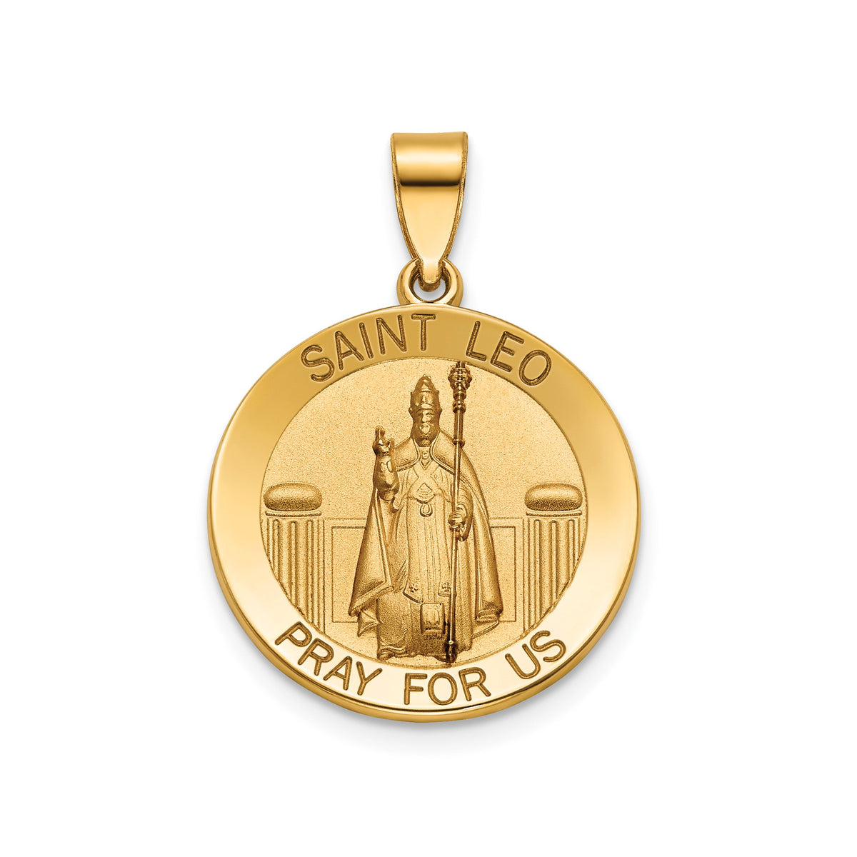 Round St. Leo Medal in 14K Yellow Gold, 18.25mm - Sophia Jewelers