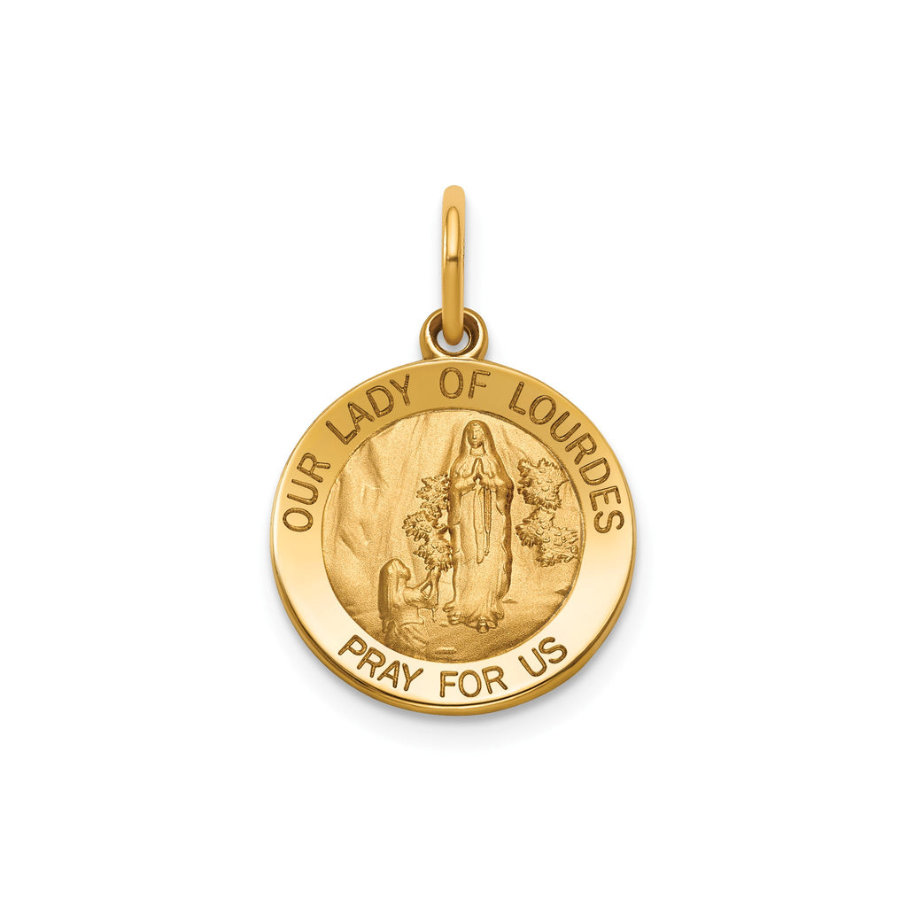 Our Lady of Lourdes Medal in 14K Yellow Gold, 14.5mm - Sophia Jewelers