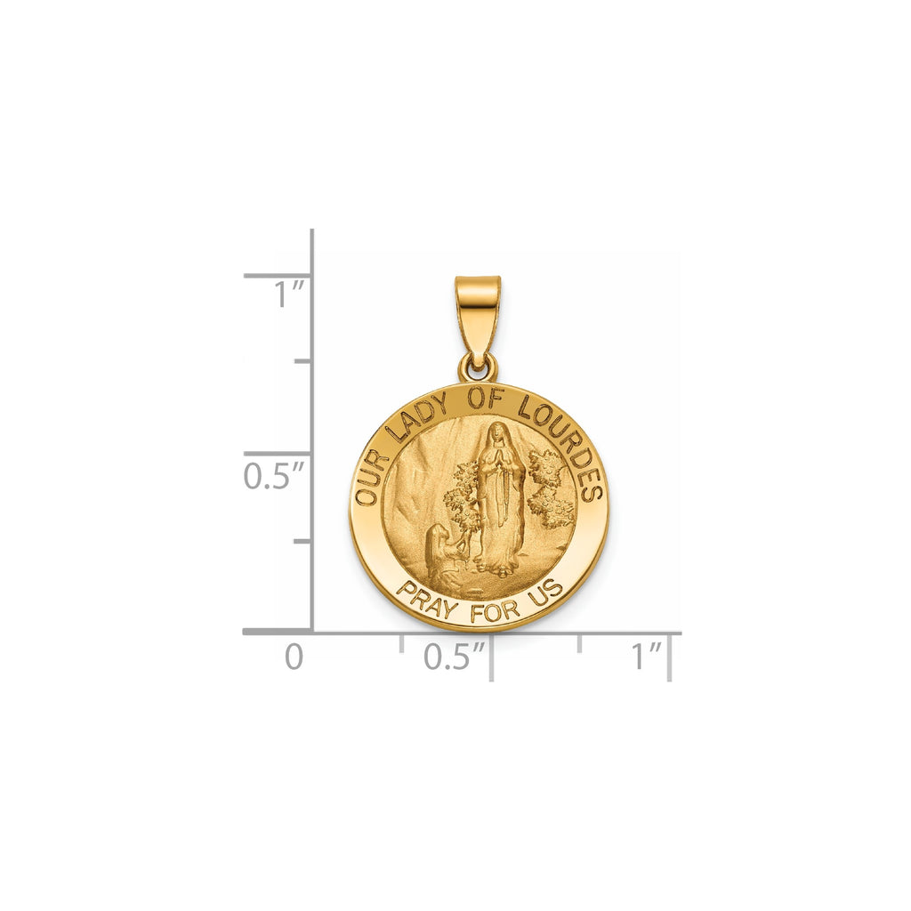 Our Lady of Lourdes Medal in 14K Yellow Gold, 18.25mm - Sophia Jewelers
