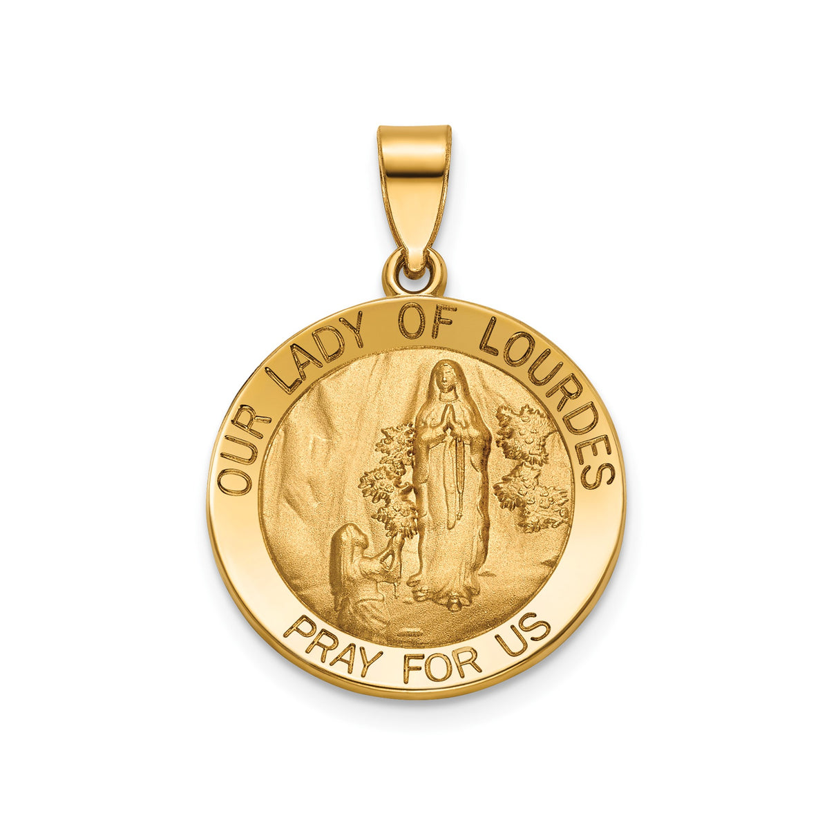 Our Lady of Lourdes Medal in 14K Yellow Gold, 18.25mm - Sophia Jewelers Main image