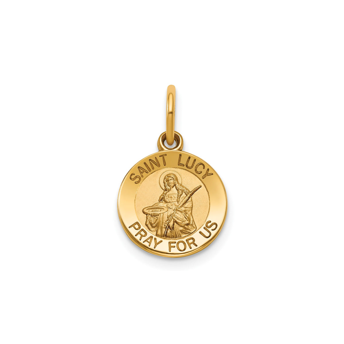 Round St. Lucy Medal in 14K Yellow Gold, 11.5mm - Sophia Jewelers Main image