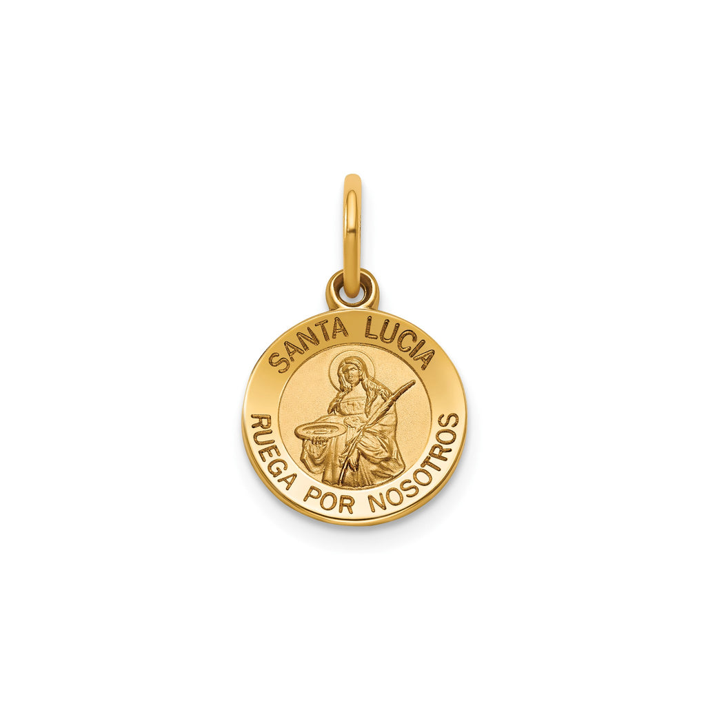 Round St. Lucy-Spanish Medal in 14K Yellow Gold, 11.5mm - Sophia Jewelers