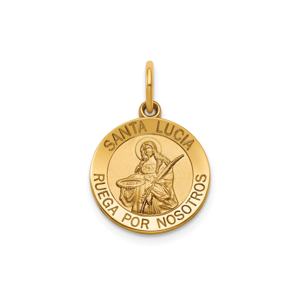 Round St. Lucy-Spanish Medal in Gold-Plated Sterling Silver - Sophia Jewelers