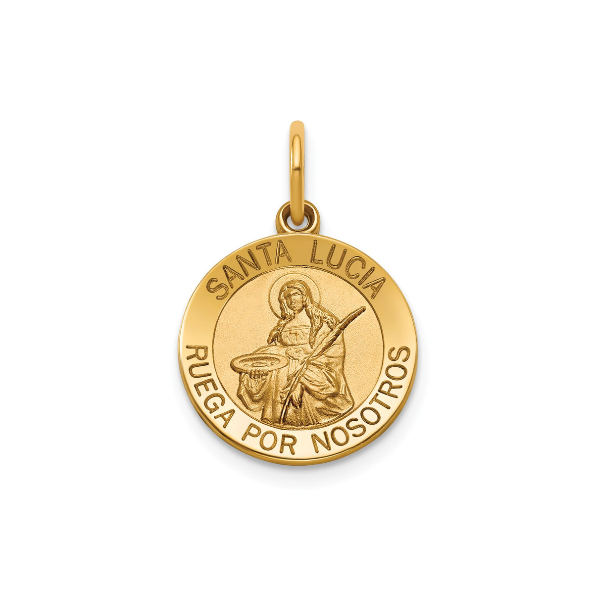 Round St. Lucy-Spanish Medal in Gold-Plated Sterling Silver - Sophia Jewelers