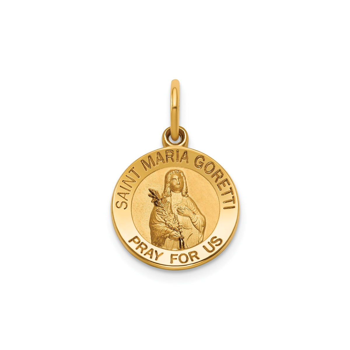 Round Maria Goretti Medal in 14K Yellow Gold, 13.25mm - Sophia Jewelers Main image