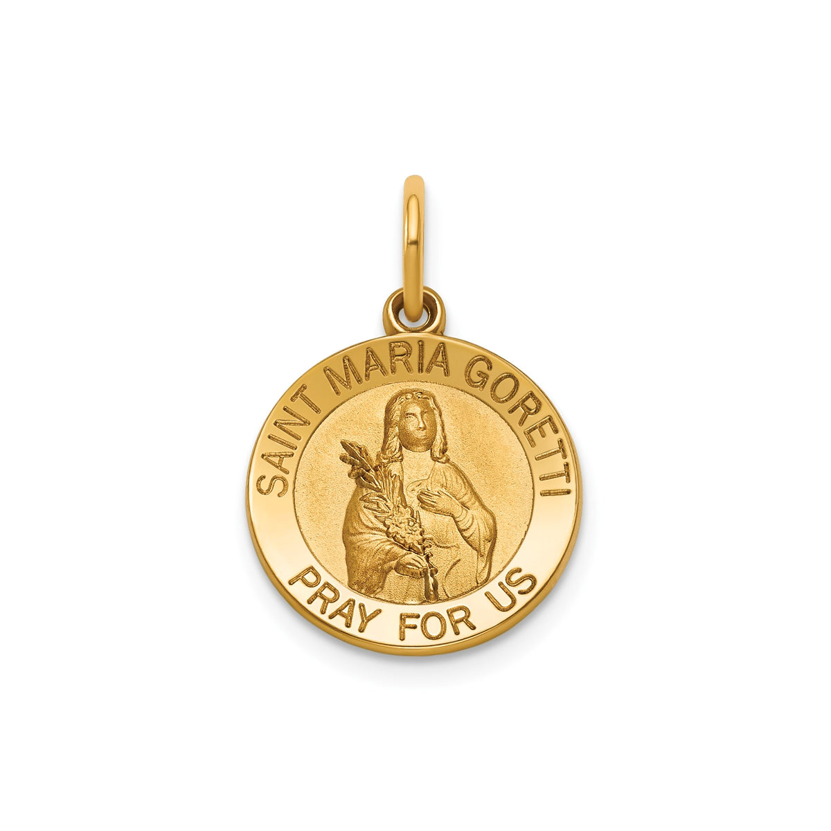 Round Maria Goretti Medal in 14K Yellow Gold, 14.5mm - Sophia Jewelers Main image
