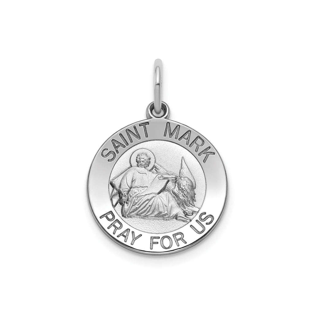 Round St. Mark Medal in Sterling Silver, Satin - Sophia Jewelers