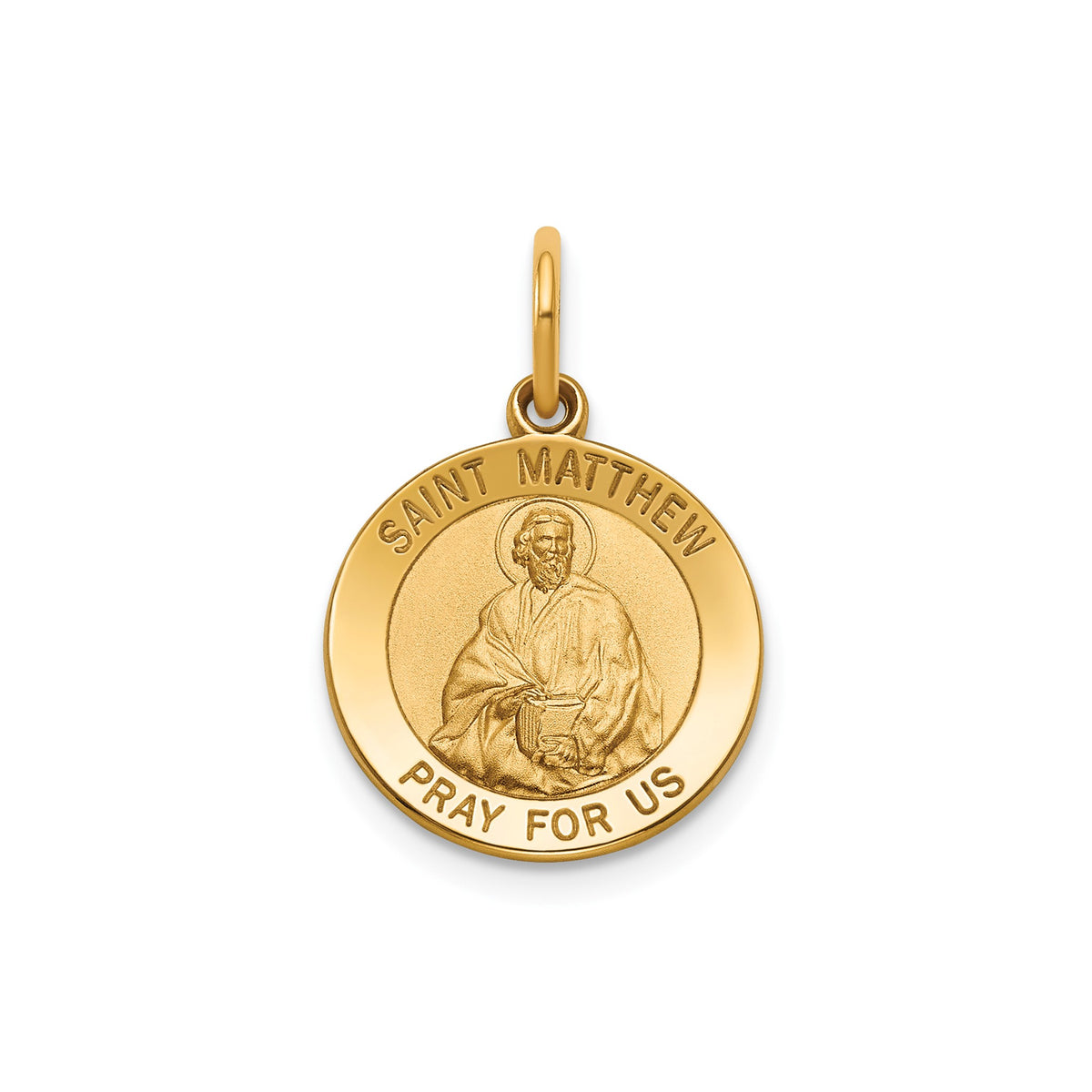 Round St. Matthew Medal in 14K Yellow Gold, 14.5mm - Sophia Jewelers Main image