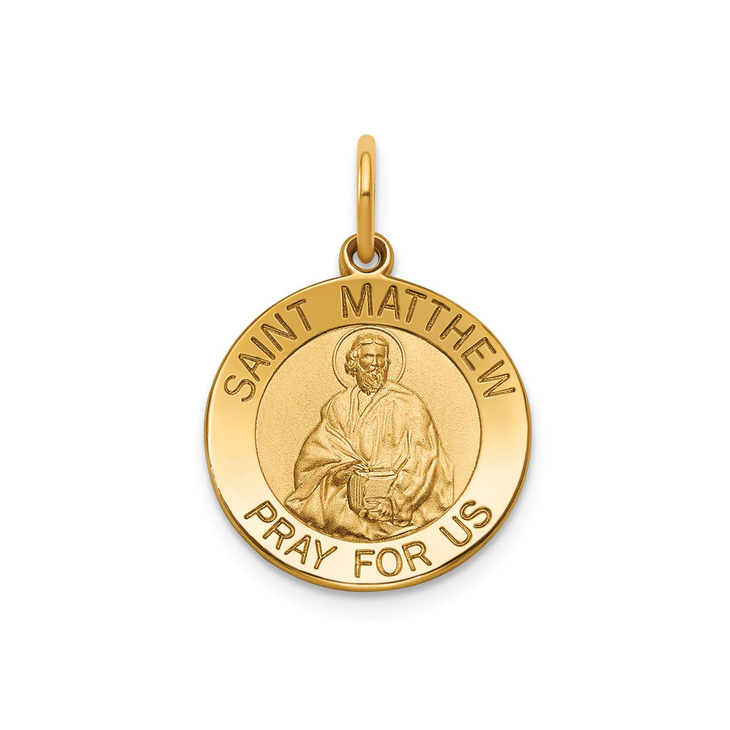 Round St. Matthew Medal in 14K Yellow Gold, 16.25mm - Sophia Jewelers