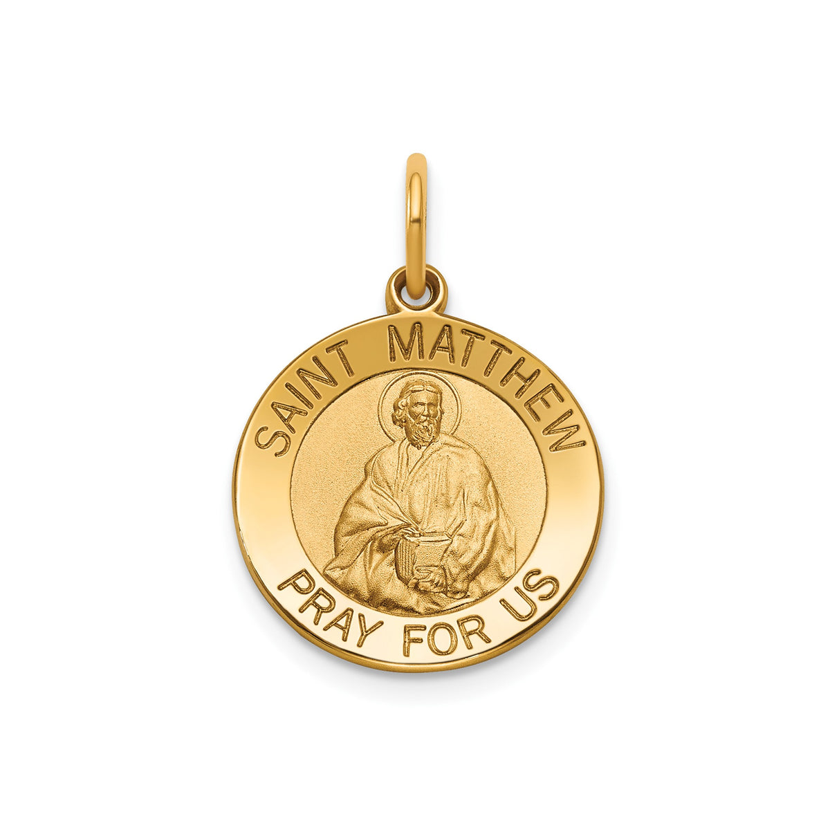 Round St. Matthew Medal in 14K Yellow Gold, 16.25mm - Sophia Jewelers