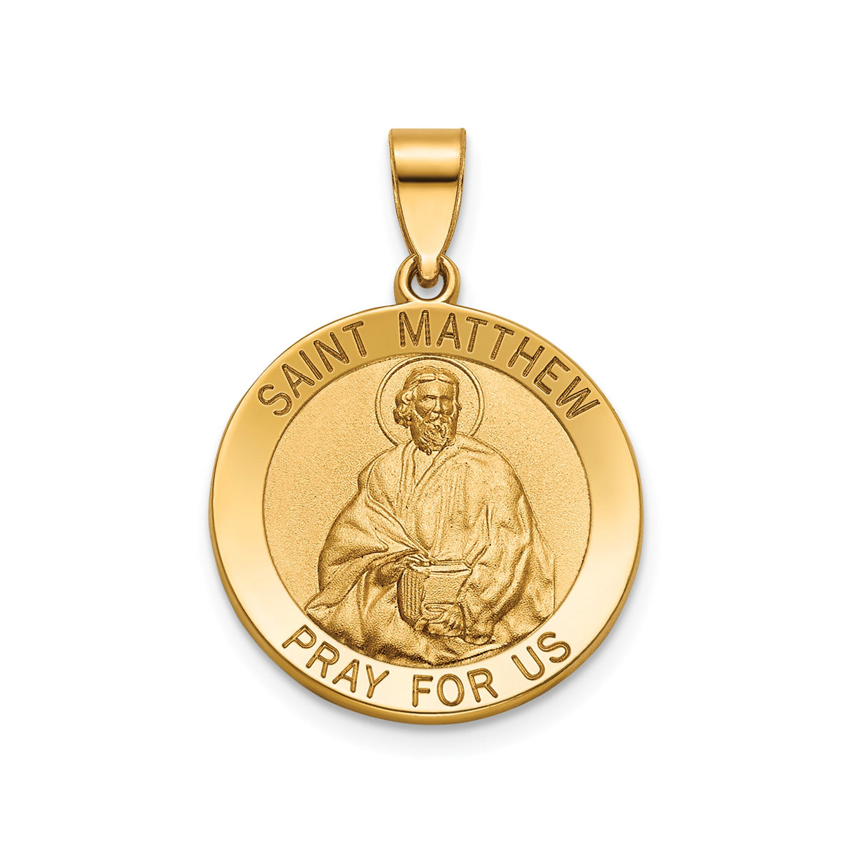 Round St. Matthew Medal in 14K Yellow Gold, 18.25mm - Sophia Jewelers Main image