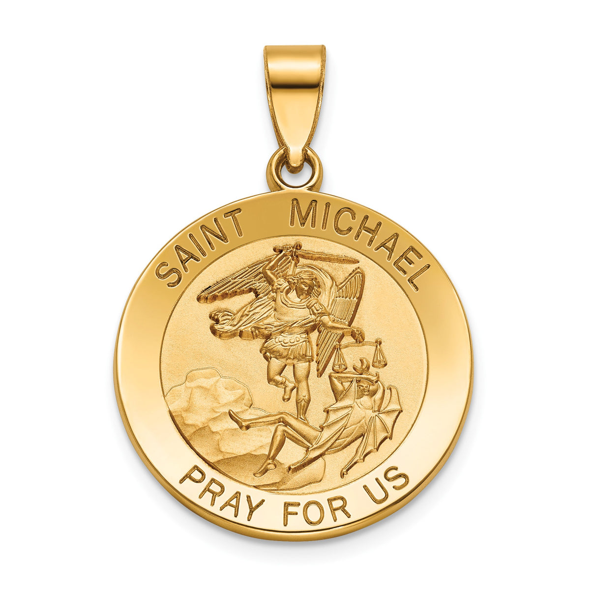 Round St. Michael Medal in 14K Yellow Gold, 22mm - Sophia Jewelers