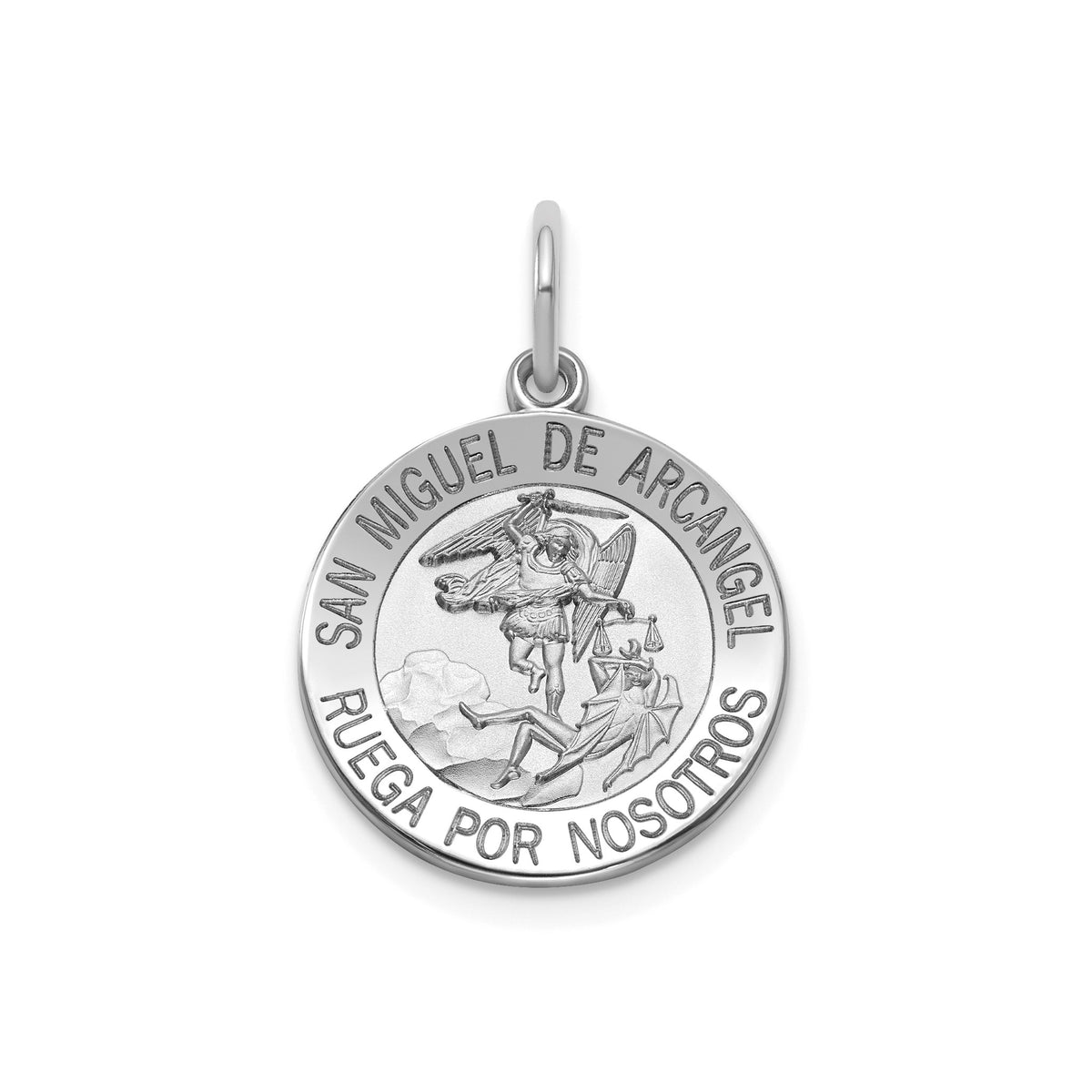Round St. Michael-Spanish Medal in Sterling Silver, 16.25mm Satin - Sophia Jewelers Main image